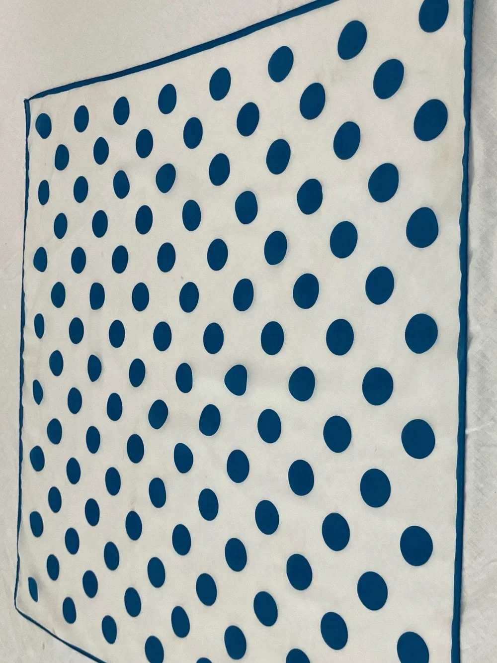 80's White Scarf with Royal Blue Polka Dots